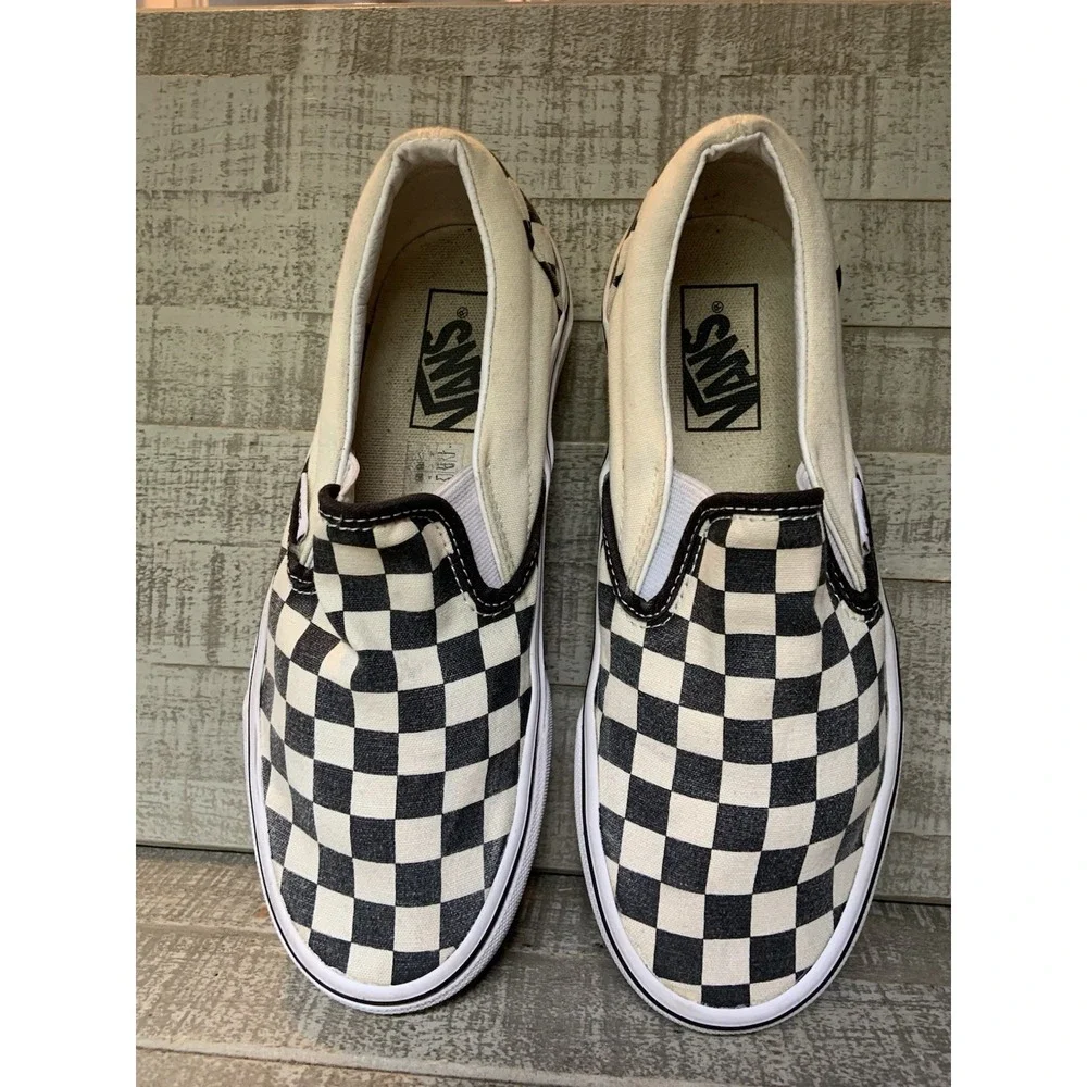 Vans Black White Checkered Canvas Slip On Sneakers Shoes Size Women 6.5 Men's 5